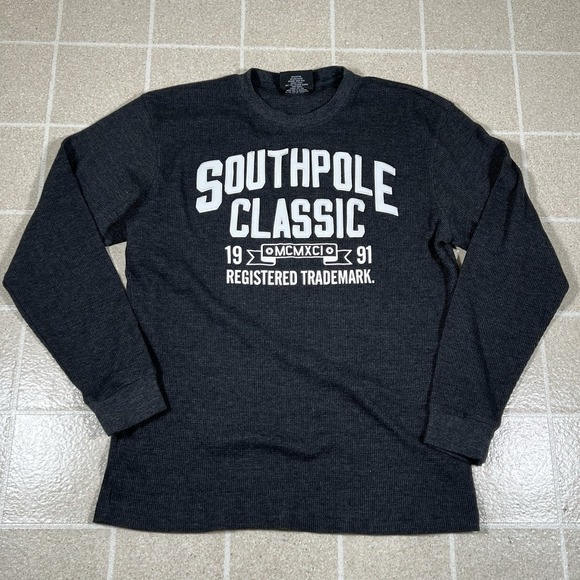 Vintage Southpole Long Sleeve Thermal Shirt Mens L Black Waffle Embroidered Y2K - Picture 1 of 4